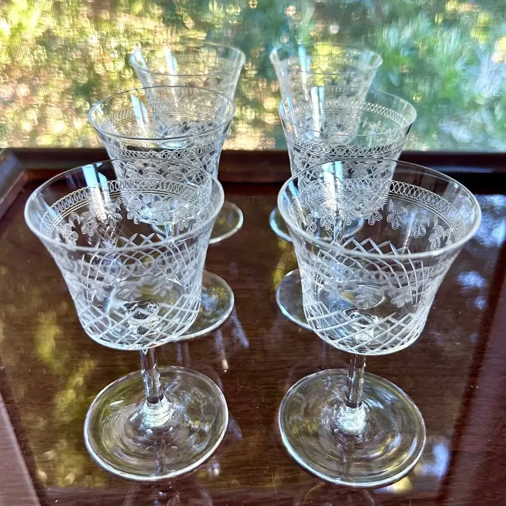 Vintage Pall Mall Lady Hamilton Crystal Liqueur Glasses Set of 6